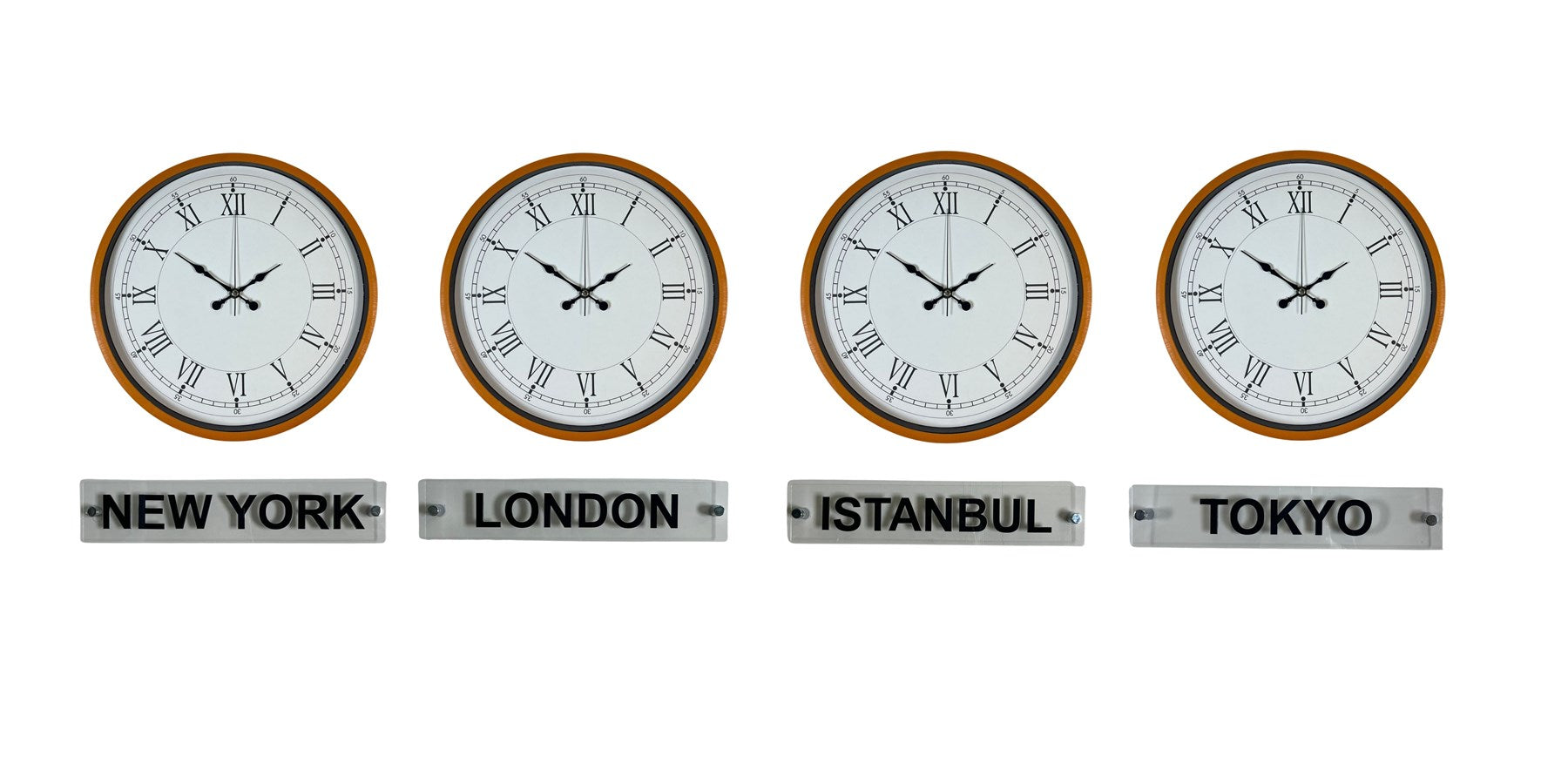 Energy Turuncu 36 Cm 4 lü Tabelalı Dünya Saatleri