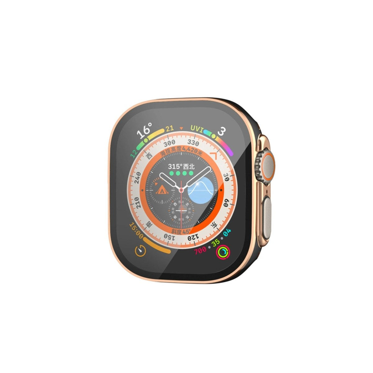Mey İthalat® Watch Ultra 49mm Legend Camlı Kasa Ekran Koruyucu - Siyah-Gold