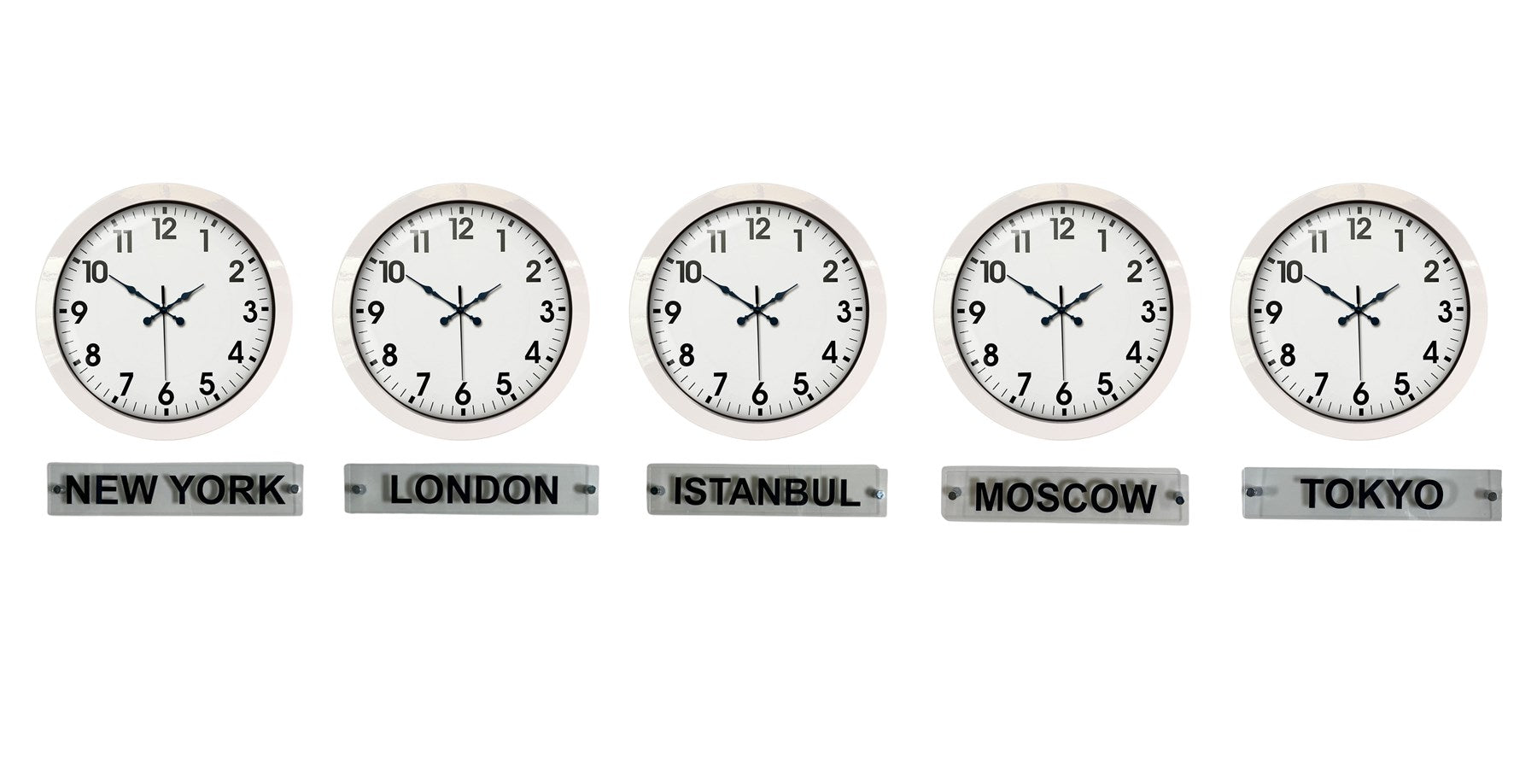 Prime 36 Cm Metal Dünya Saatleri – 5’li Beyaz Set