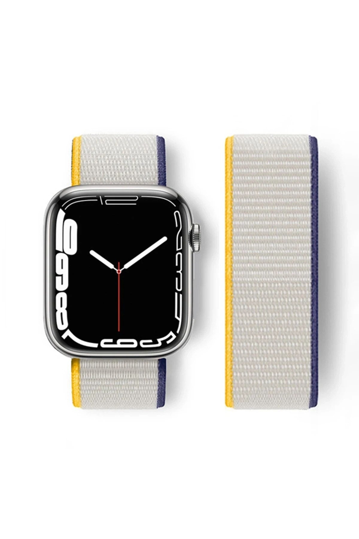Mey İthalat® Watch 38mm Hasırlı Cırtcırtlı Kordon - Sarı-Beyaz