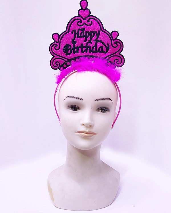 Mey İthalat® Happy Birthday Neon Fuşya Renk Doğum Günü Tacı 24x15 cm