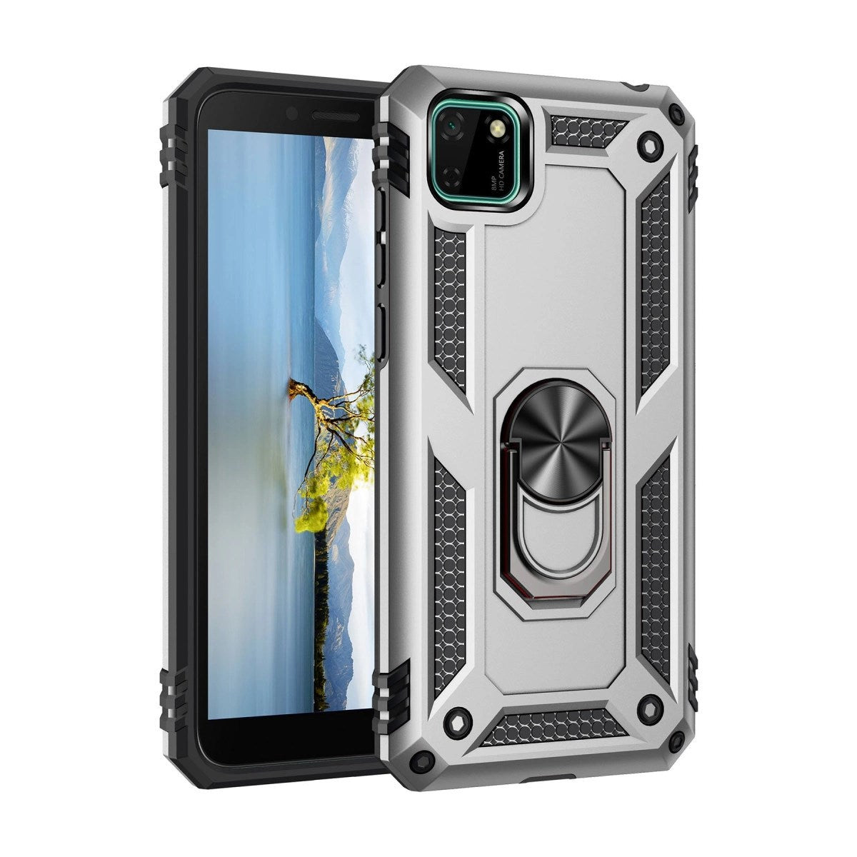Mey İthalat® Huawei Y5P Kılıf Sofya Yüzüklü Silikon Kapak - Gümüş