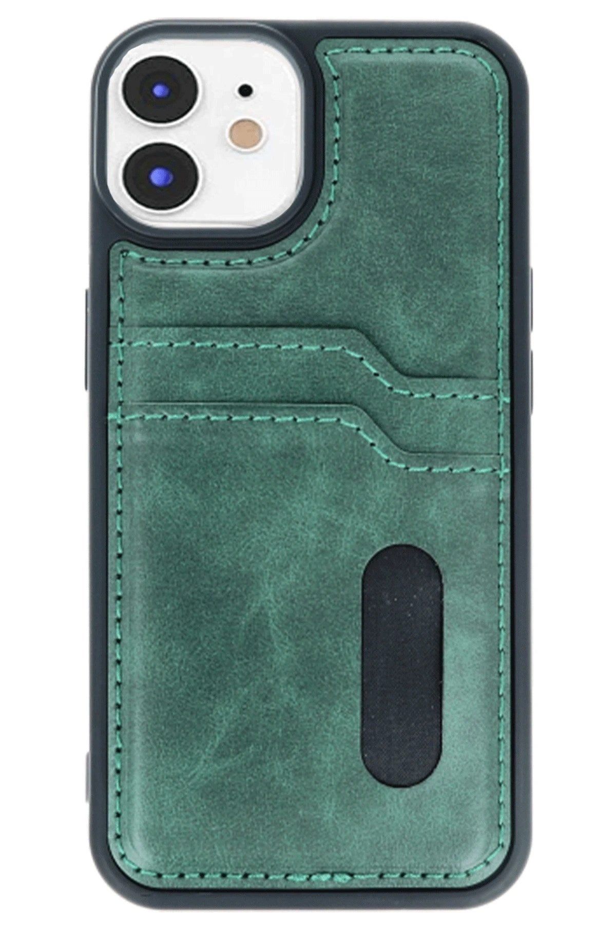 Mey İthalat® iPhone 11 Kılıf Sara Kartvizitli Deri Kılıf - Koyu Yeşil
