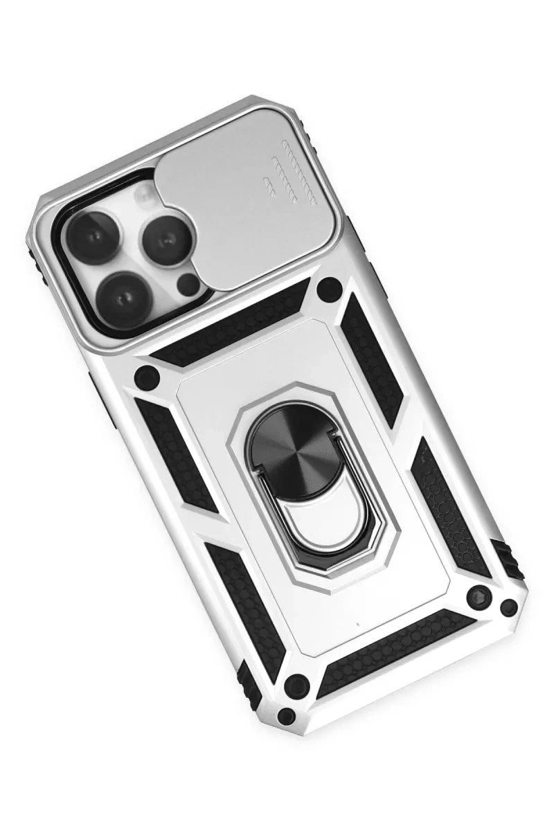 Mey İthalat® iPhone 14 Pro Max Kılıf Pars Lens Yüzüklü Silikon - Gümüş