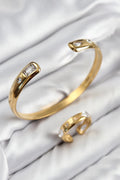 Mey İthalat® Pirinç Zirkon Taşlı Ayrık Model Gold Renk Bileklik Yüzük Set