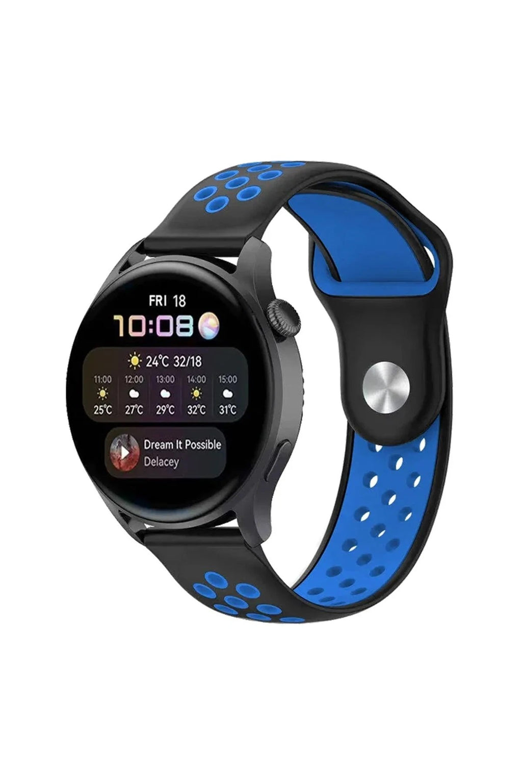 Mey İthalat® Watch 22mm Spor Delikli Kordon - Siyah-Mavi