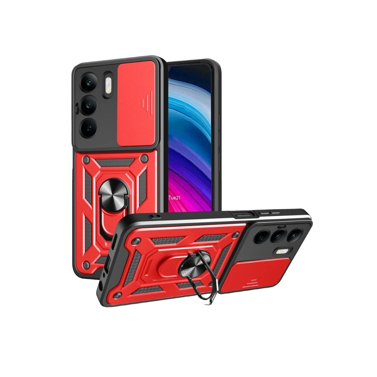 Mey İthalat® Realme C75 4G Kılıf Pars Lens Yüzüklü Silikon - Kırmızı