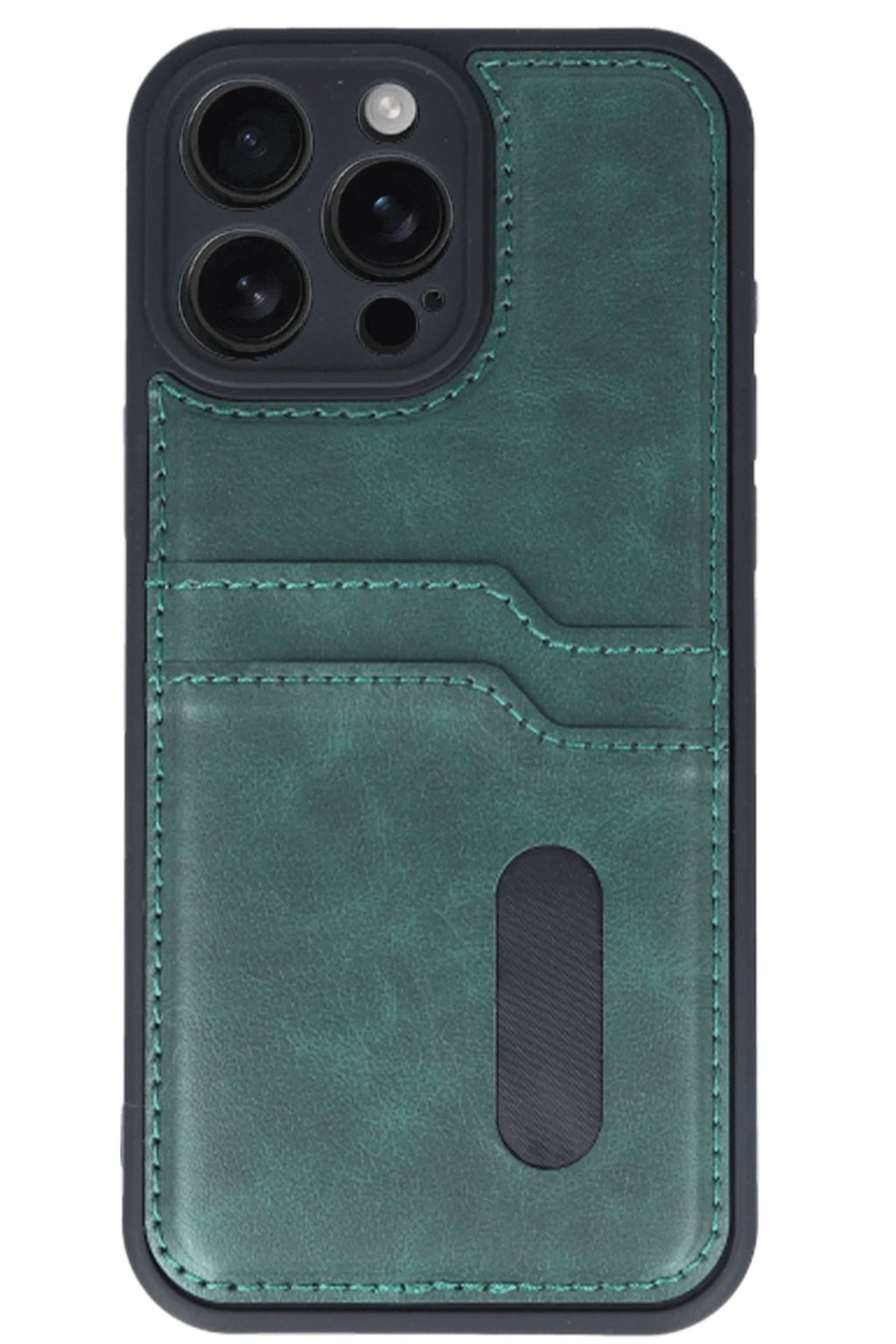 Mey İthalat® iPhone 16 Pro Kılıf Sara Kartvizitli Deri Kılıf - Koyu Yeşil