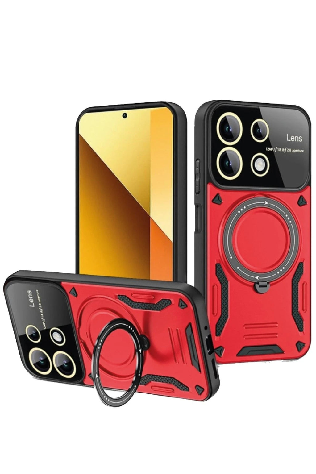 Mey İthalat® Redmi Note 13 4G Kılıf Joy Lens Standlı Kapak - Kırmızı