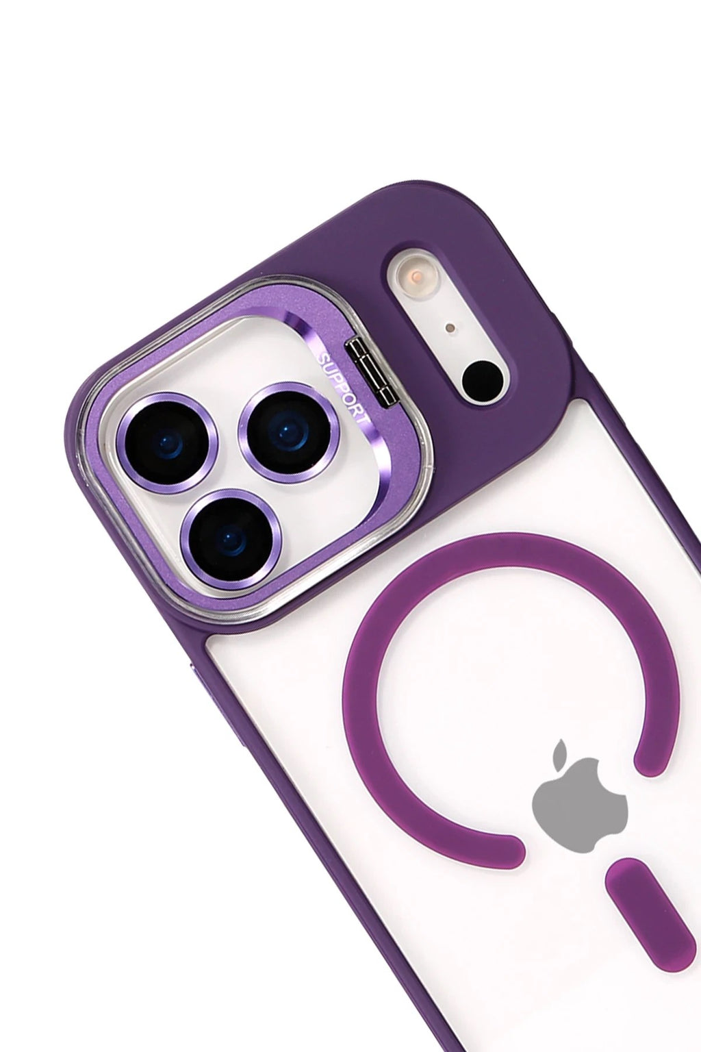Mey İthalat® iPhone 17 Pro Remim Lensli Magsafe Standlı Kapak - Derin Mor