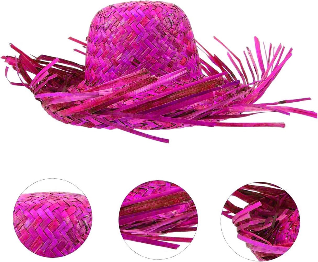 Mey İthalat® Tropikal Parti Pembe Fuşya Hasır Hawaii Şapkası 13x36 cm