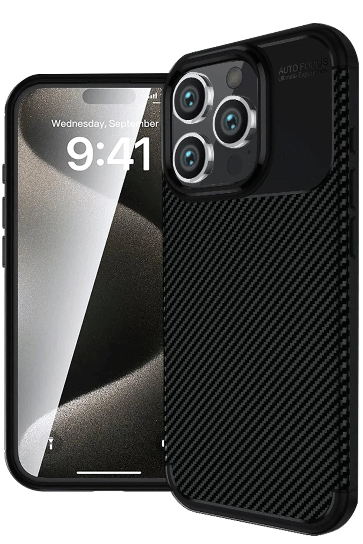 Mey İthalat® iPhone 16 Pro Max Kılıf Auto Focus Karbon Kapak - Siyah