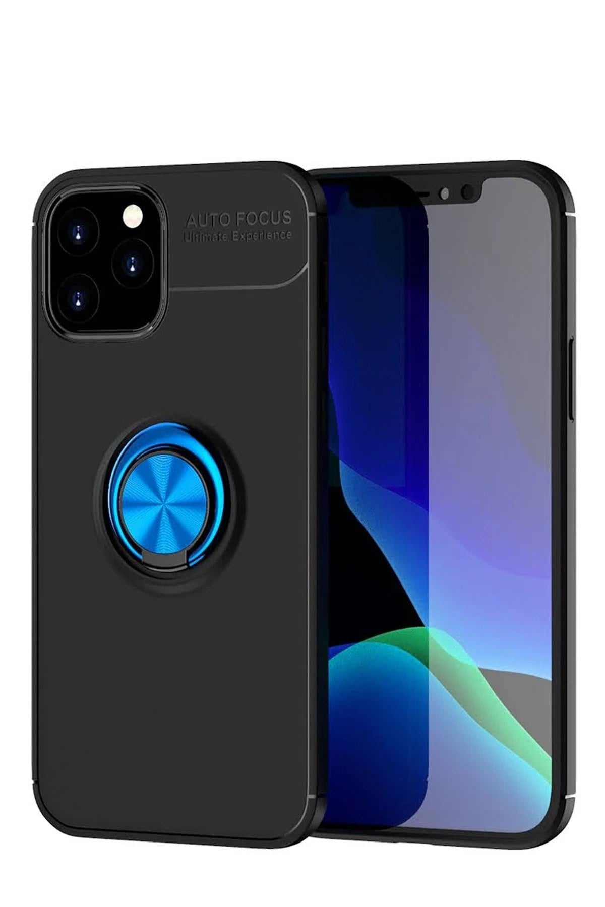 Mey İthalat® iPhone 12 Kılıf Range Yüzüklü Silikon - Siyah-Mavi