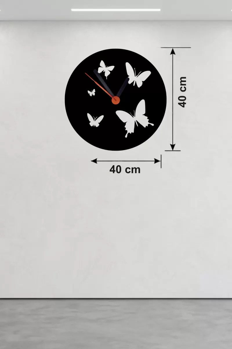 Mey İthalat® Uçuşan Kelebekler Tasarım Ahşap Duvar Saati - 40x40 cm Dekoratif