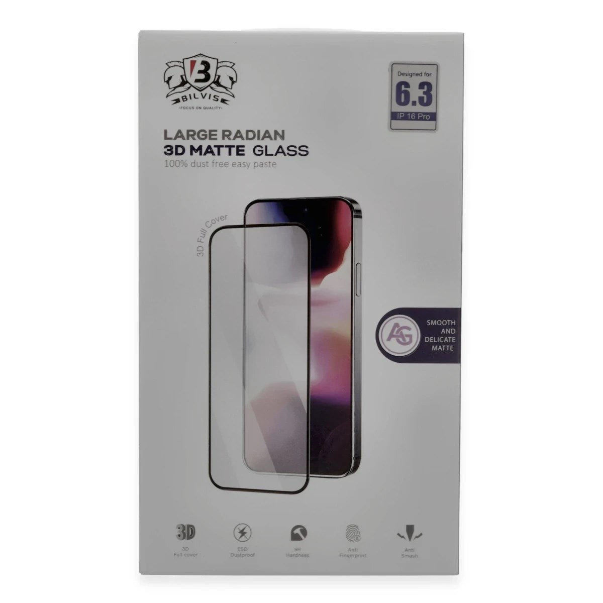 Mey İthalat® iPhone 16 Pro Max Bilvis 3D Mat Cam Ekran Koruyucu