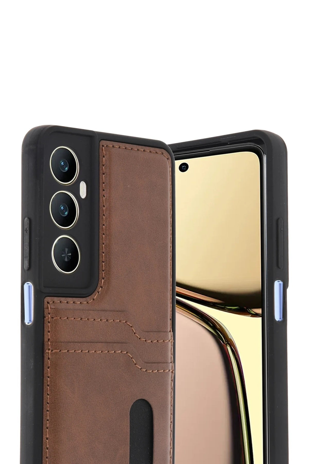 Mey İthalat® Realme C65 Sara Kartvizitli Deri Kılıf - Taba