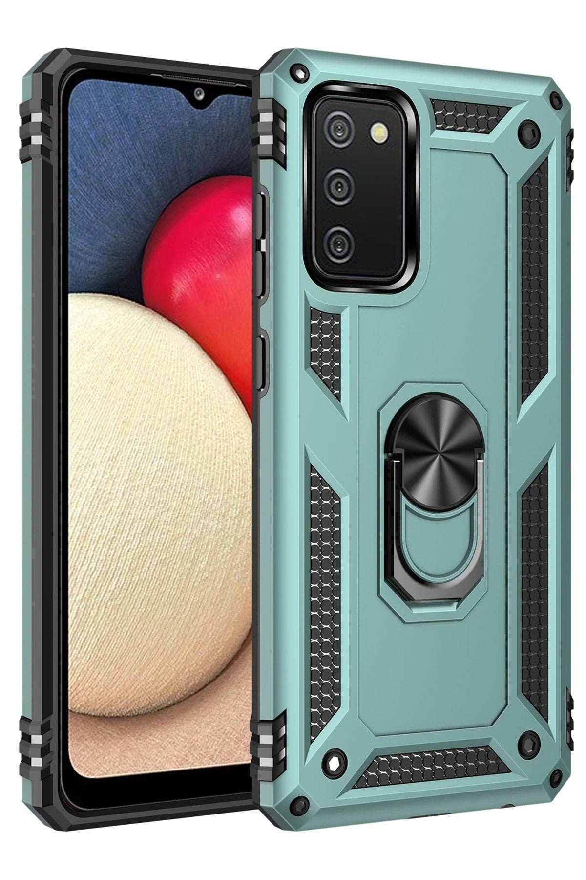 Mey İthalat® Samsung Galaxy A02S Kılıf Sofya Yüzüklü Silikon Kapak - Yeşil