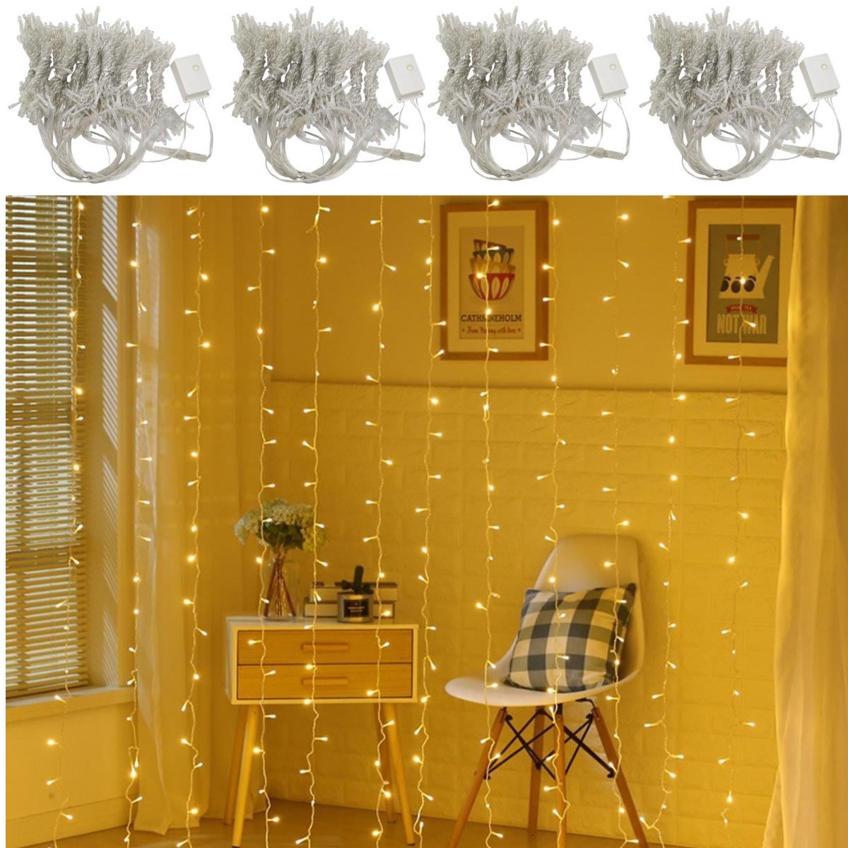 8 Fonksiyonlu 200 Led 10 Saçak Şerit Led 2x2 Perde İp Led (Gün Işığı)