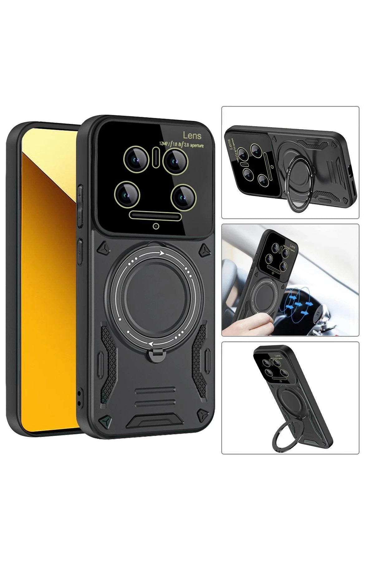 Mey İthalat® Mi 14 Ultra Kılıf Joy Lens Standlı Kapak - Kırmızı
