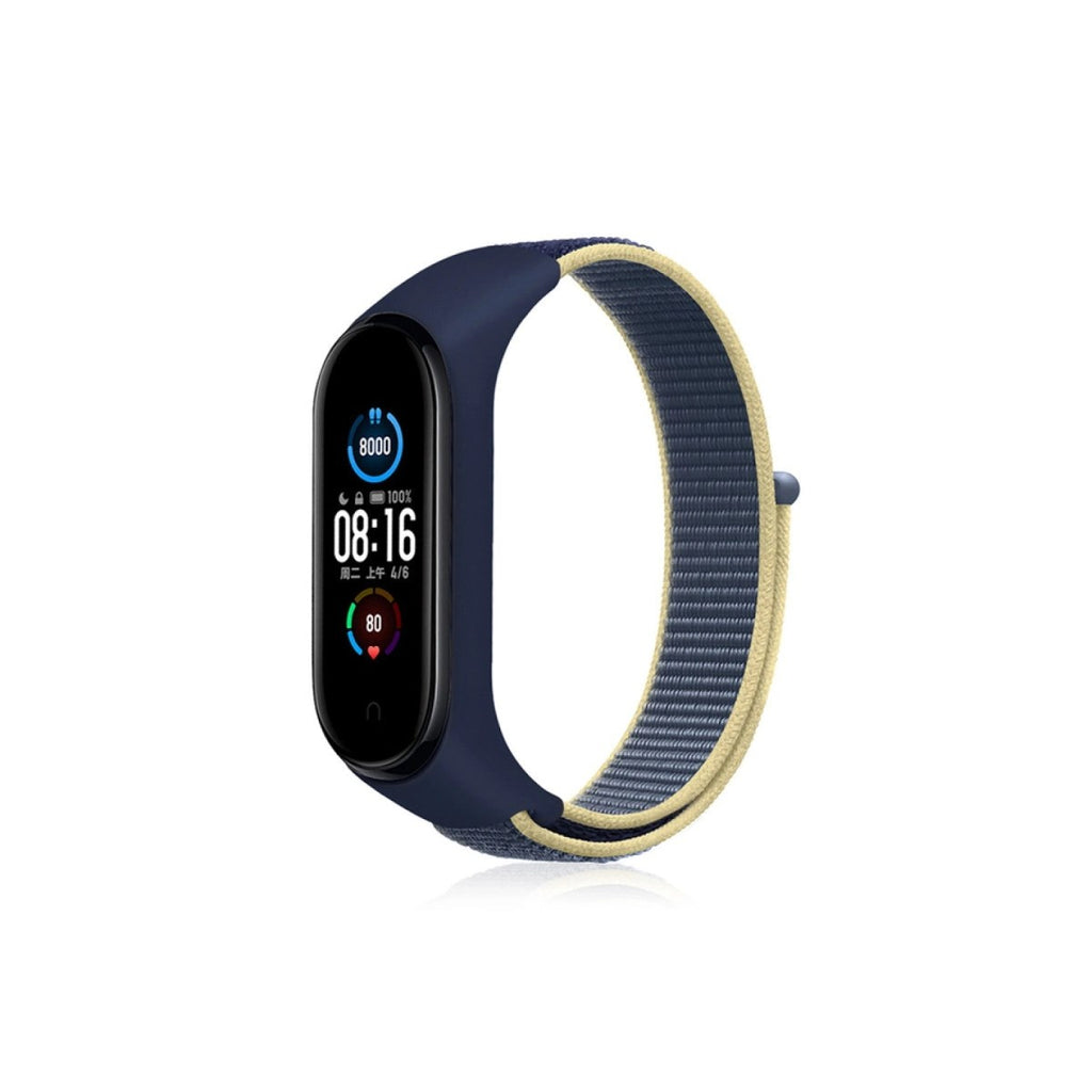 Mey İthalat® Mi Band 4 Hasırlı Cırtcırtlı Kordon - Sarı-Lacivert