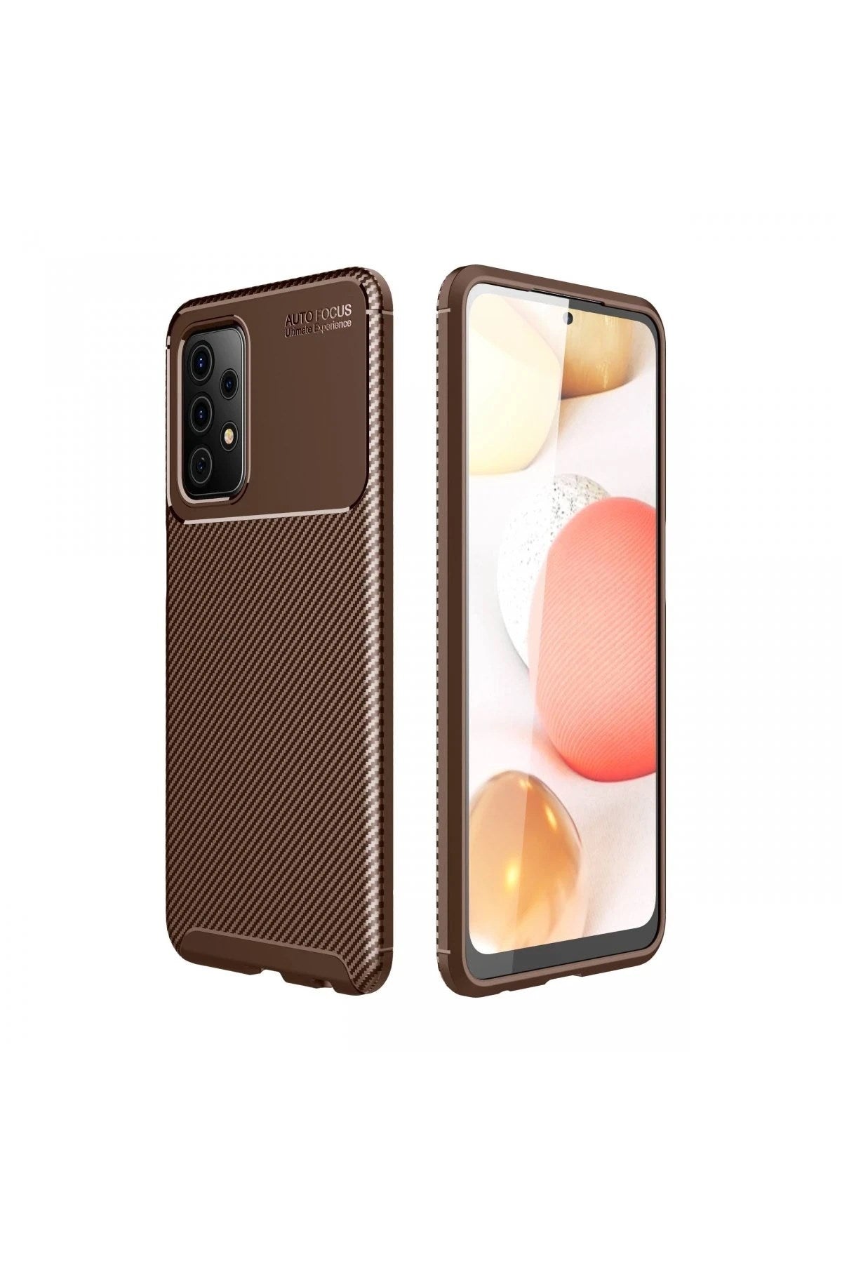 Mey İthalat® Samsung Galaxy A72 Kılıf Auto Focus Karbon Kapak - Kahverengi