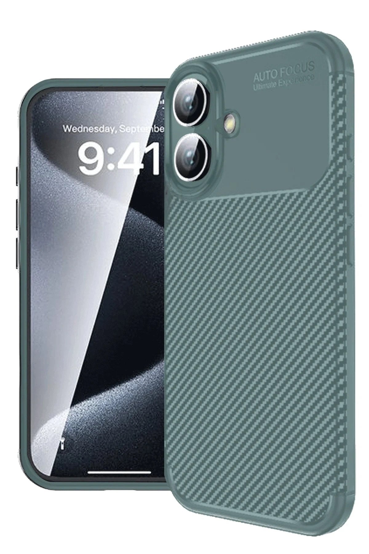 Mey İthalat® iPhone 16 Kılıf Auto Focus Karbon Kapak - Koyu Yeşil