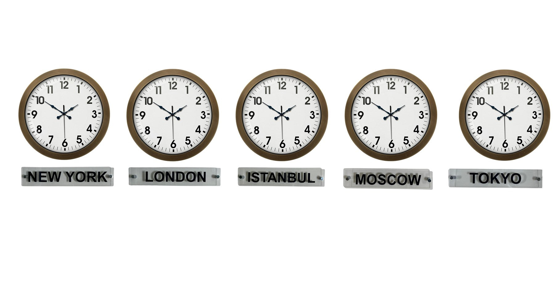 Vintage World Time – 5’li Eskitme 36 Cm Metal Tabelalı Dünya Saatleri