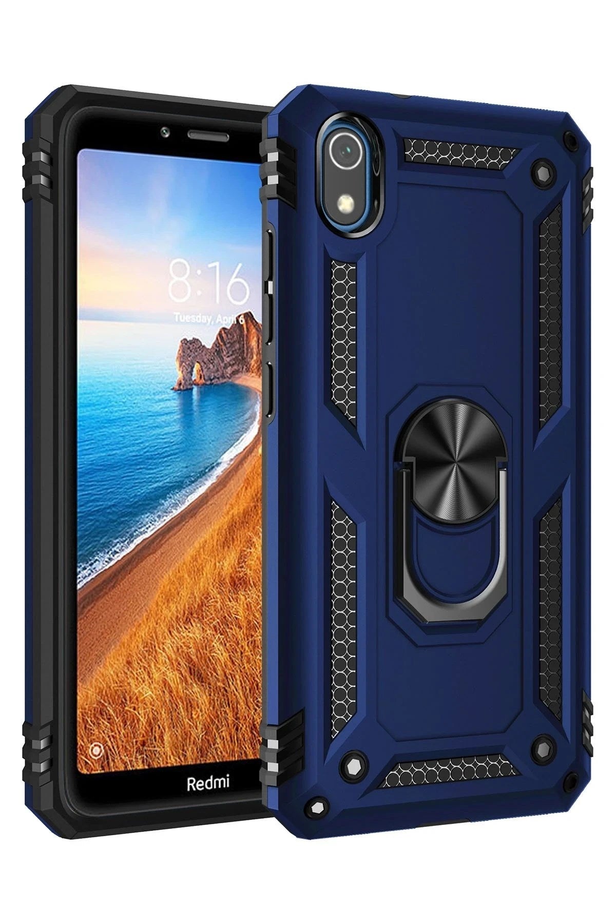 Mey İthalat® Redmi 7A Kılıf Sofya Yüzüklü Silikon Kapak - Lacivert