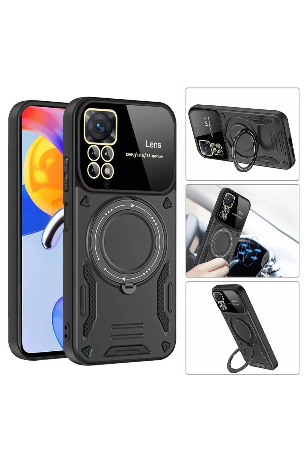 Mey İthalat® Redmi Note 11 Pro Kılıf Joy Lens Standlı Kapak - Kırmızı