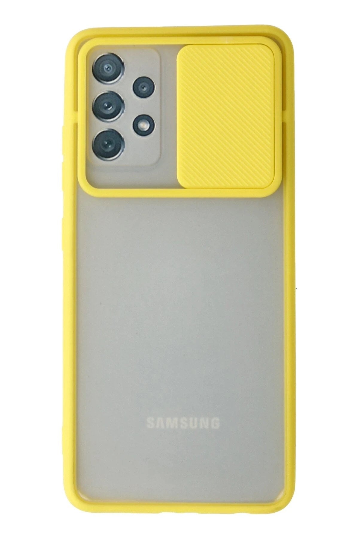 Mey İthalat® Samsung Galaxy A72 Kılıf Palm Buzlu Kamera Sürgülü Silikon - Sarı