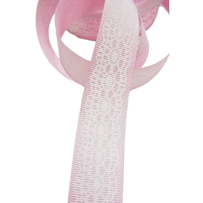 Tafta Dantel Görünümlü Kurdele Pembe 25 Mm 2 Metre