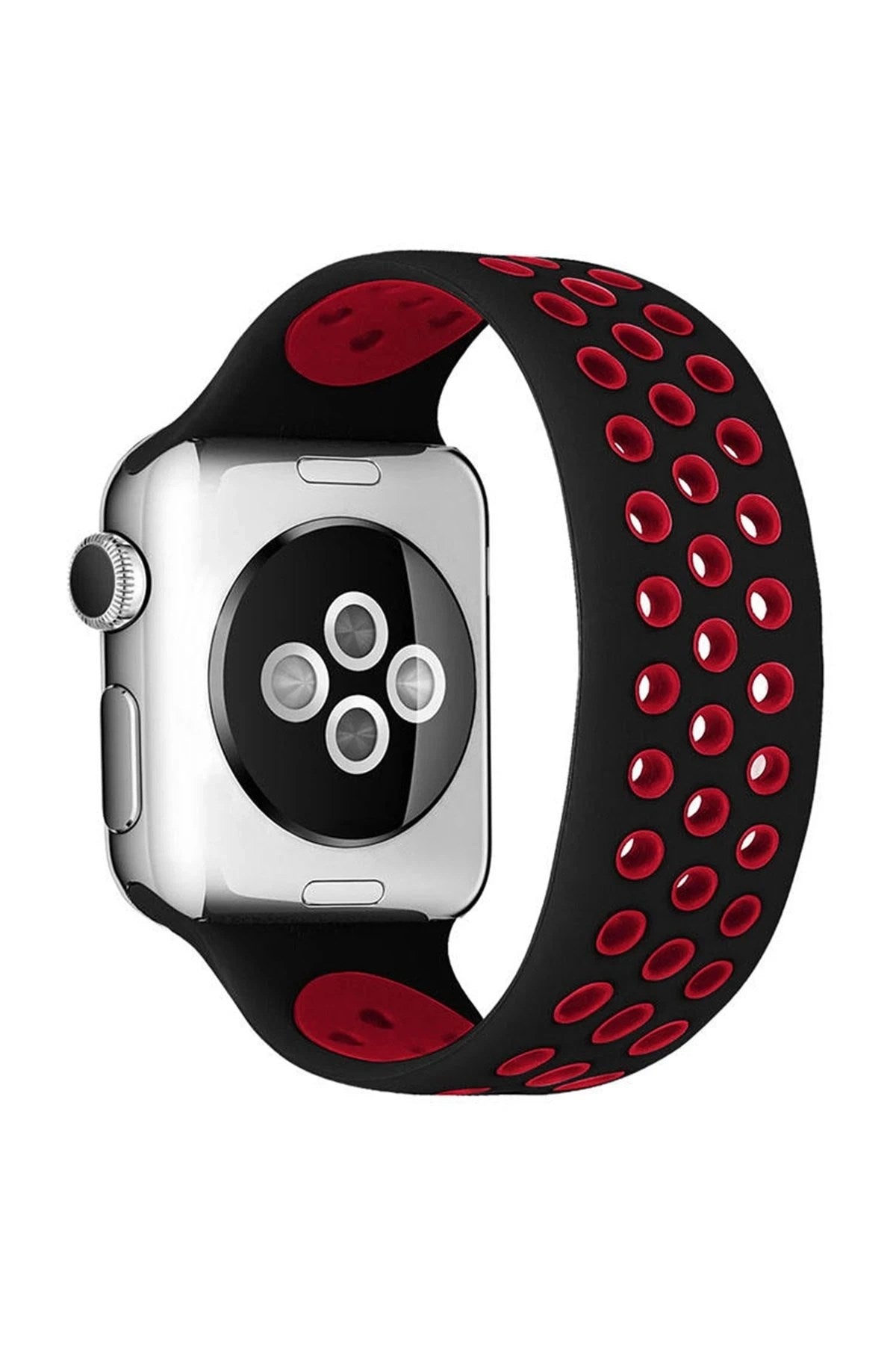 Mey İthalat® Watch 38mm Ayarlı Delikli Silikon Kordon - Siyah-Kırmızı