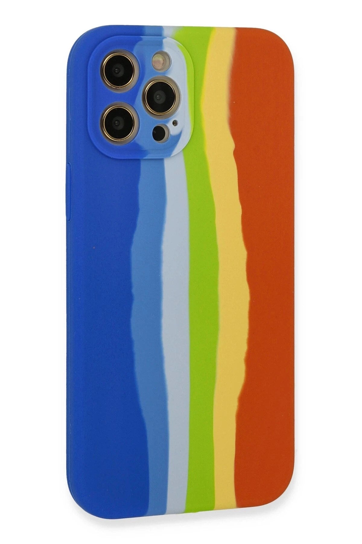 Mey İthalat® iPhone 12 Pro Kılıf Ebruli Lansman Silikon - Mavi-Turuncu