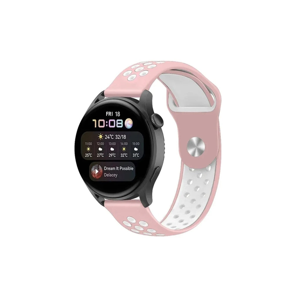 Mey İthalat® Watch 22mm Spor Delikli Kordon - Pembe-Beyaz