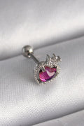 Mey İthalat® 316L Çelik Gümüş Renk Pembe Mineli Kalp Zirkon Taş Detaylı Taç Tragus Piercing
