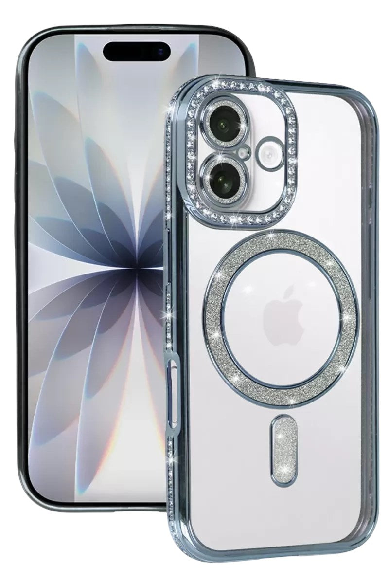 Mey İthalat® iPhone 17 Joke Simli Magneticsafe Kılıf - Mavi
