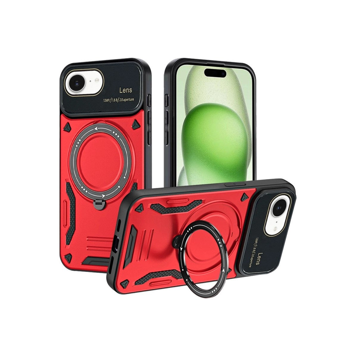 Mey İthalat® iPhone 16E Kılıf Joy Lens Standlı Kapak - Kırmızı