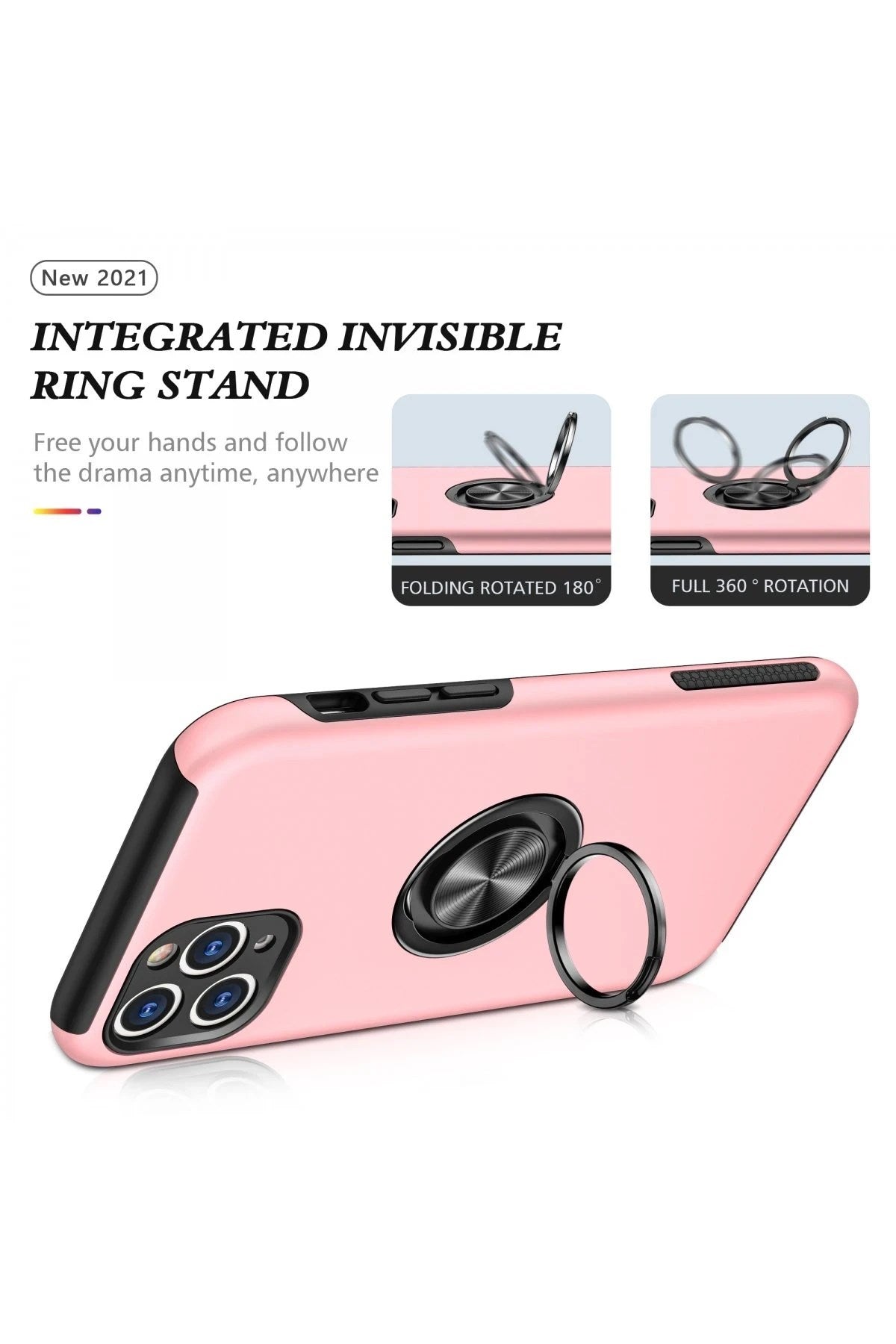 Mey İthalat® iPhone 11 Pro Max Kılıf Elit Yüzüklü Kapak - Pembe