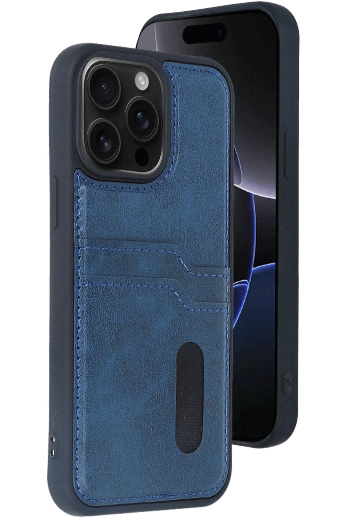 Mey İthalat® iPhone 14 Pro Max Kılıf Sara Kartvizitli Deri Kılıf - Lacivert