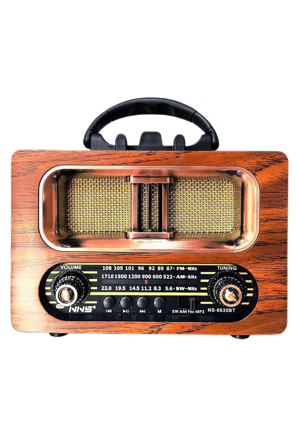 Büyük Boy Retro, Nostaljik, Ahşap Tasarım Bluetooth Hoparlörlü, Şarjlı, Taşınabilir FM/AM Destekli Radyo NS-6635