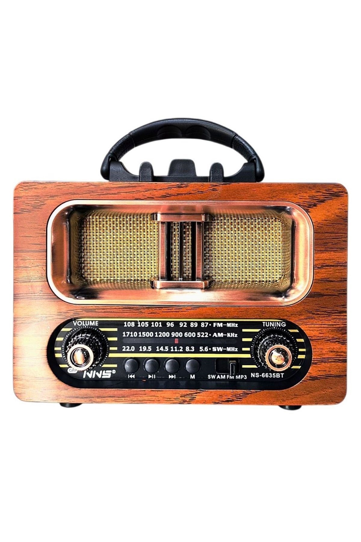 Büyük Boy Retro, Nostaljik, Ahşap Tasarım Bluetooth Hoparlörlü, Şarjlı, Taşınabilir FM/AM Destekli Radyo NS-6635