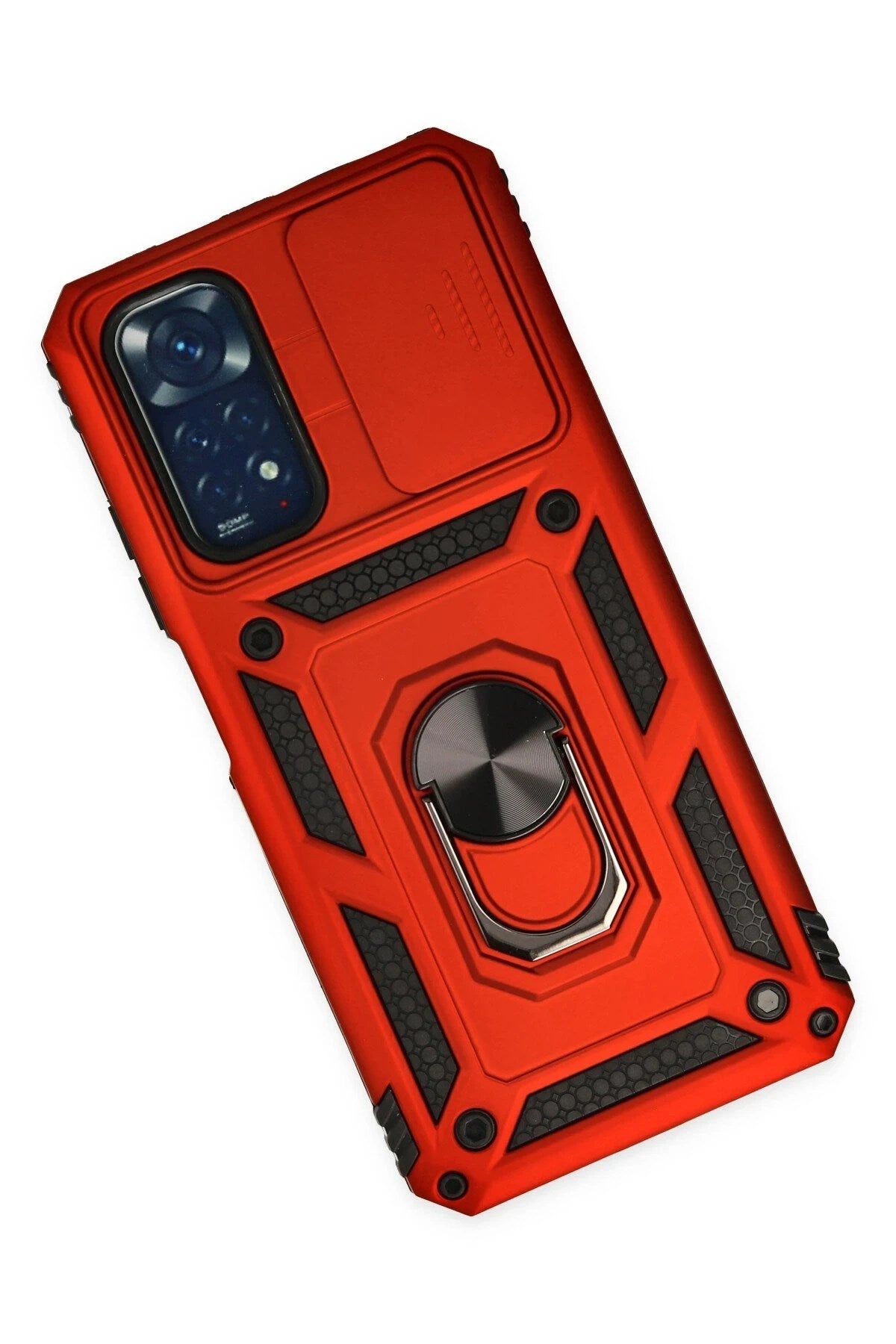 Mey İthalat® Redmi Note 11 Kılıf Pars Lens Yüzüklü Silikon - Kırmızı