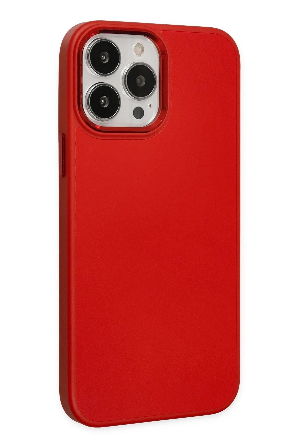 Mey İthalat® iPhone 13 Pro Max Kılıf Asya Deri Silikon - Kırmızı