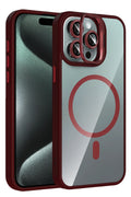 Mey İthalat® iPhone 15 Pro Max Remim Lensli Magsafe Standlı Kapak - Bordo