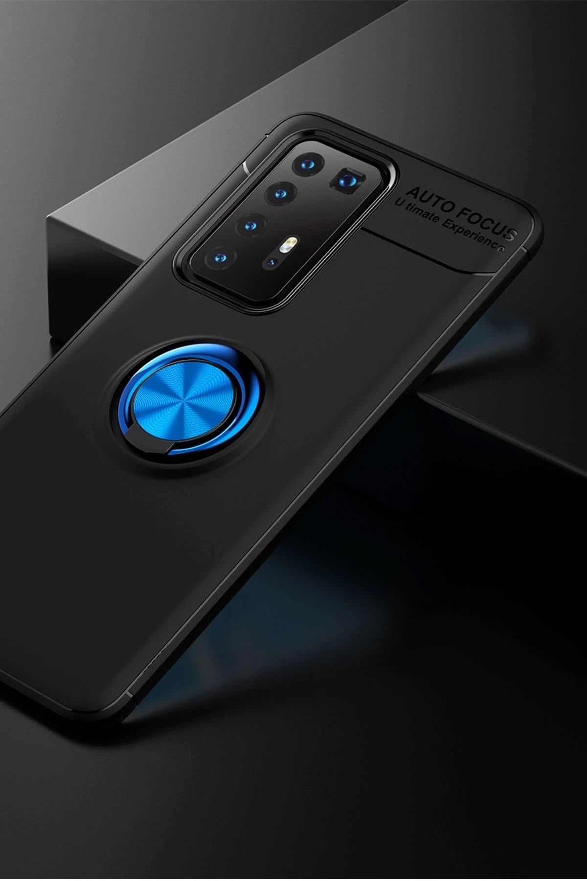 Mey İthalat® Huawei P40 Pro Kılıf Range Yüzüklü Silikon - Siyah-Mavi