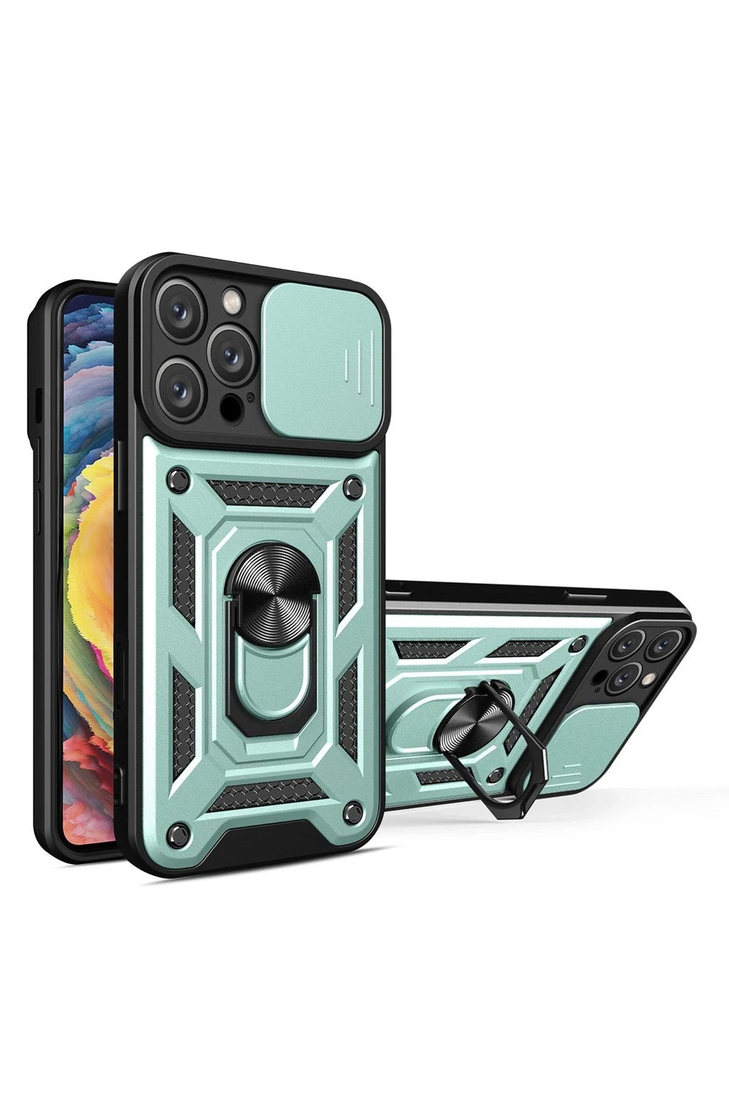 Mey İthalat® iPhone 16 Pro Kılıf Pars Lens Yüzüklü Silikon - Yeşil