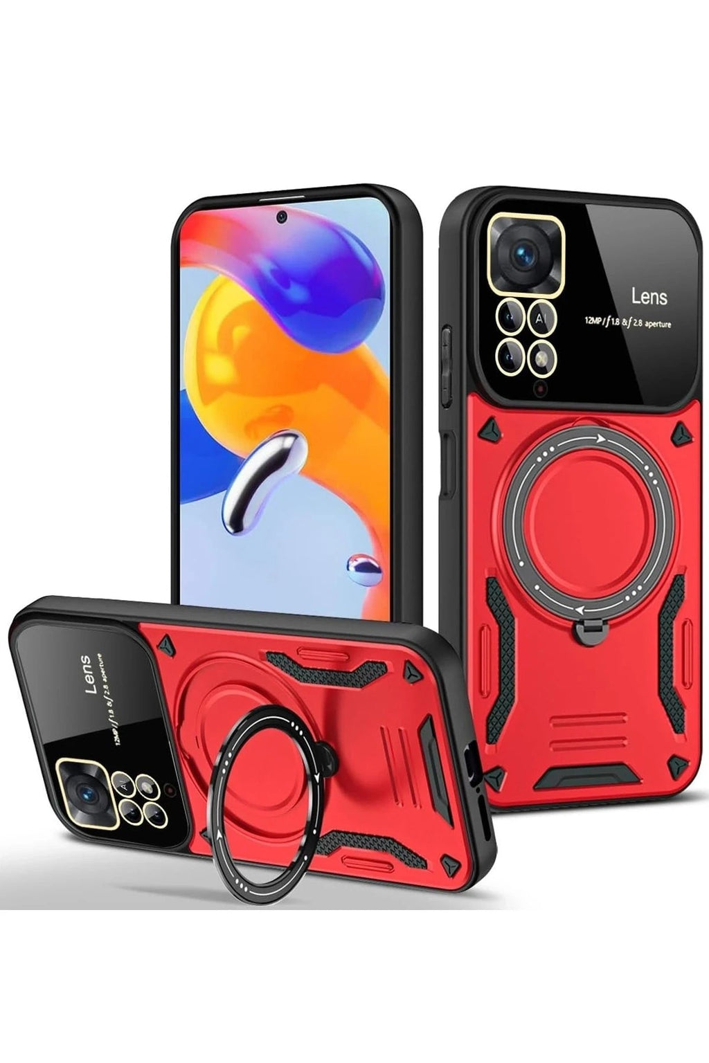 Mey İthalat® Redmi Note 11 Pro Kılıf Joy Lens Standlı Kapak - Kırmızı