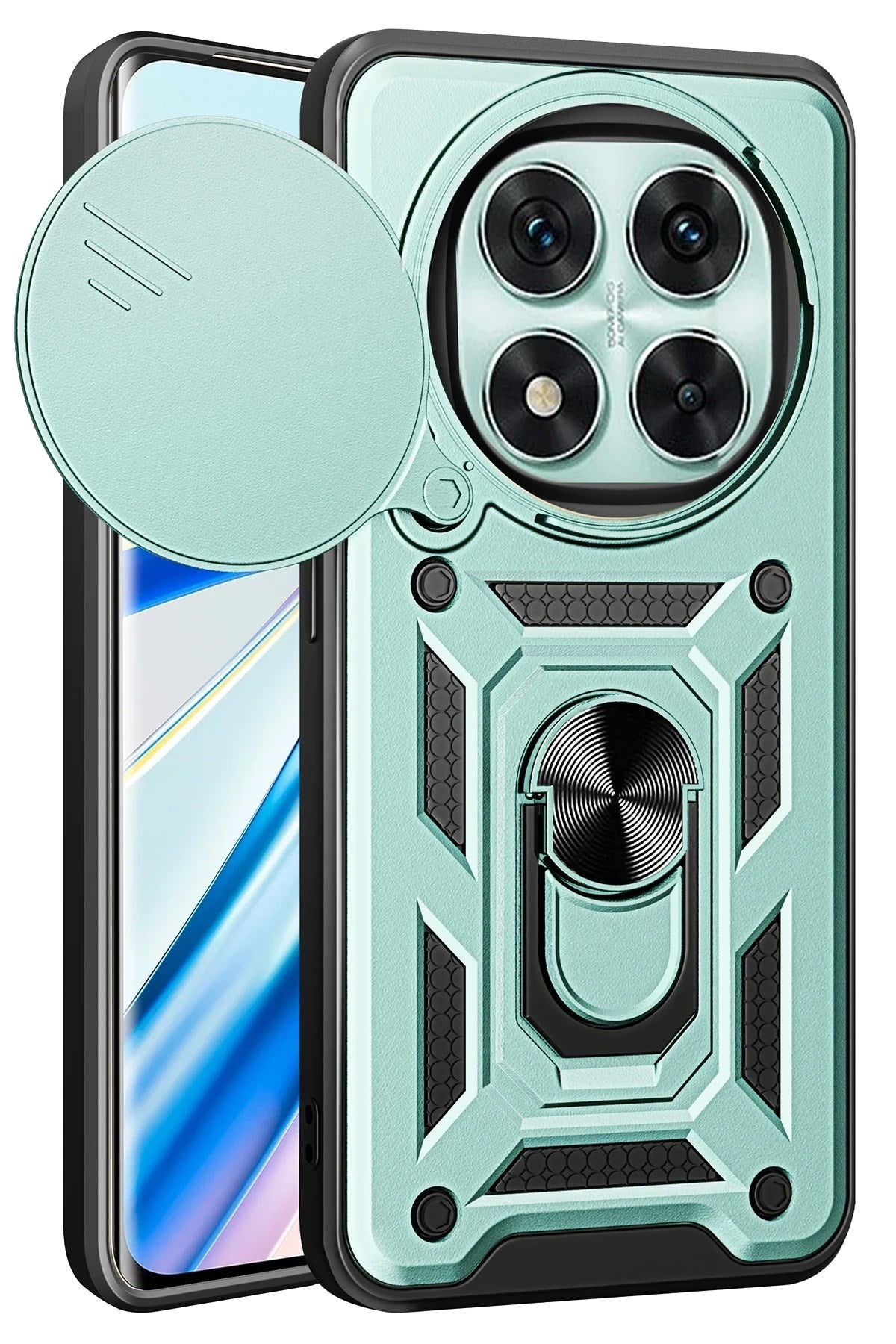 Mey İthalat® Redmi Note 14 Pro 5G Kılıf Pars Lens Yüzüklü Silikon - Yeşil