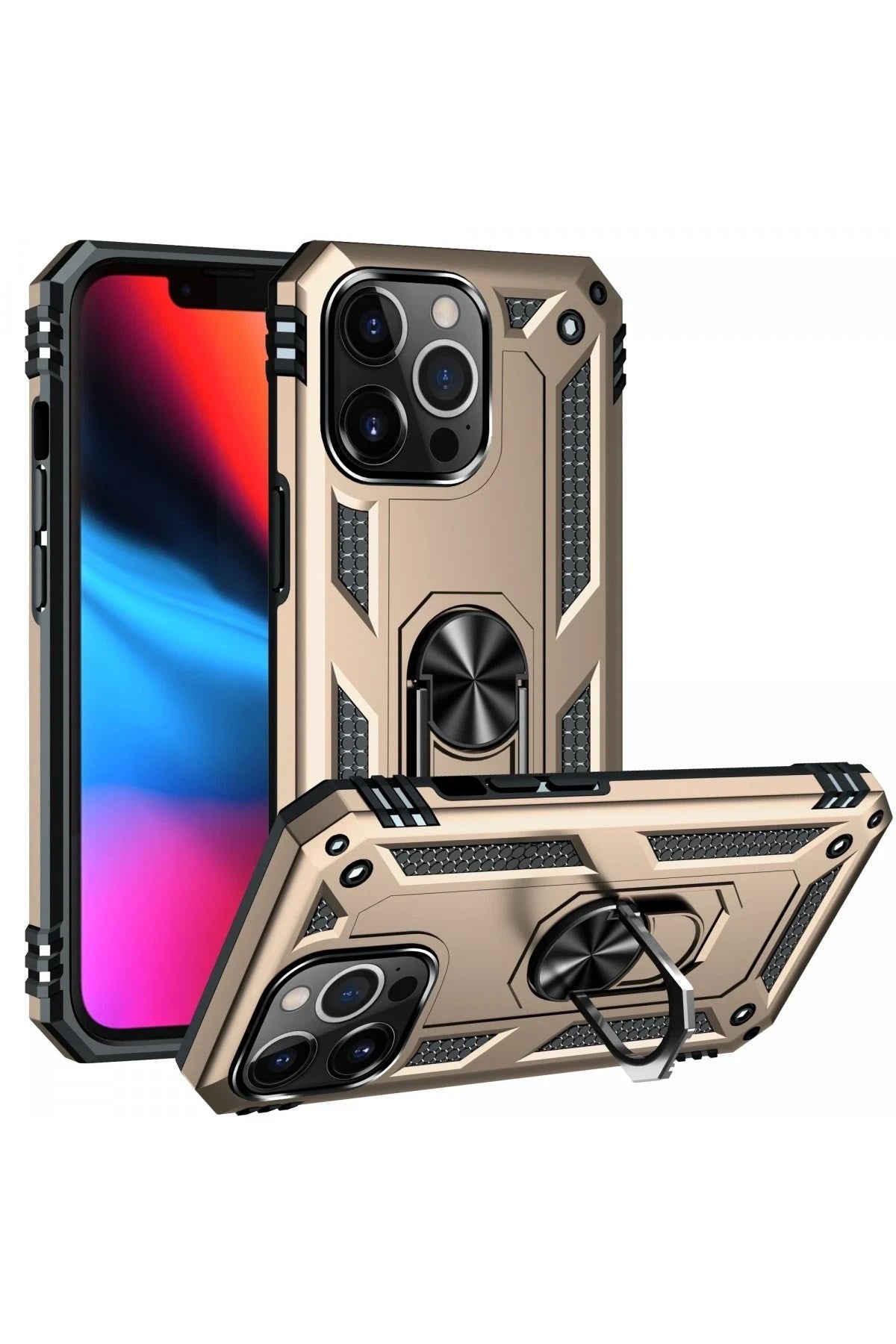Mey İthalat® iPhone 13 Pro Max Kılıf Sofya Yüzüklü Silikon Kapak - Gold