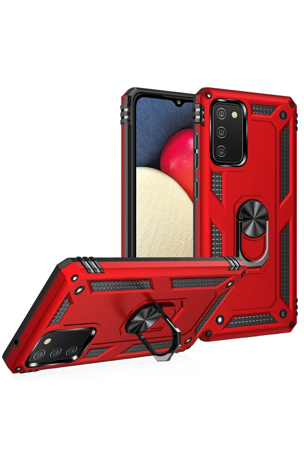 Mey İthalat® Samsung Galaxy A03S Kılıf Sofya Yüzüklü Silikon Kapak - Kırmızı